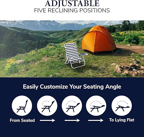 Miniatura 5 de Caribbean Joe Silla de playa plegable, mochila portátil de 5 posiciones, silla de camping plegable con reposacabezas y reposabrazos portavasos,
