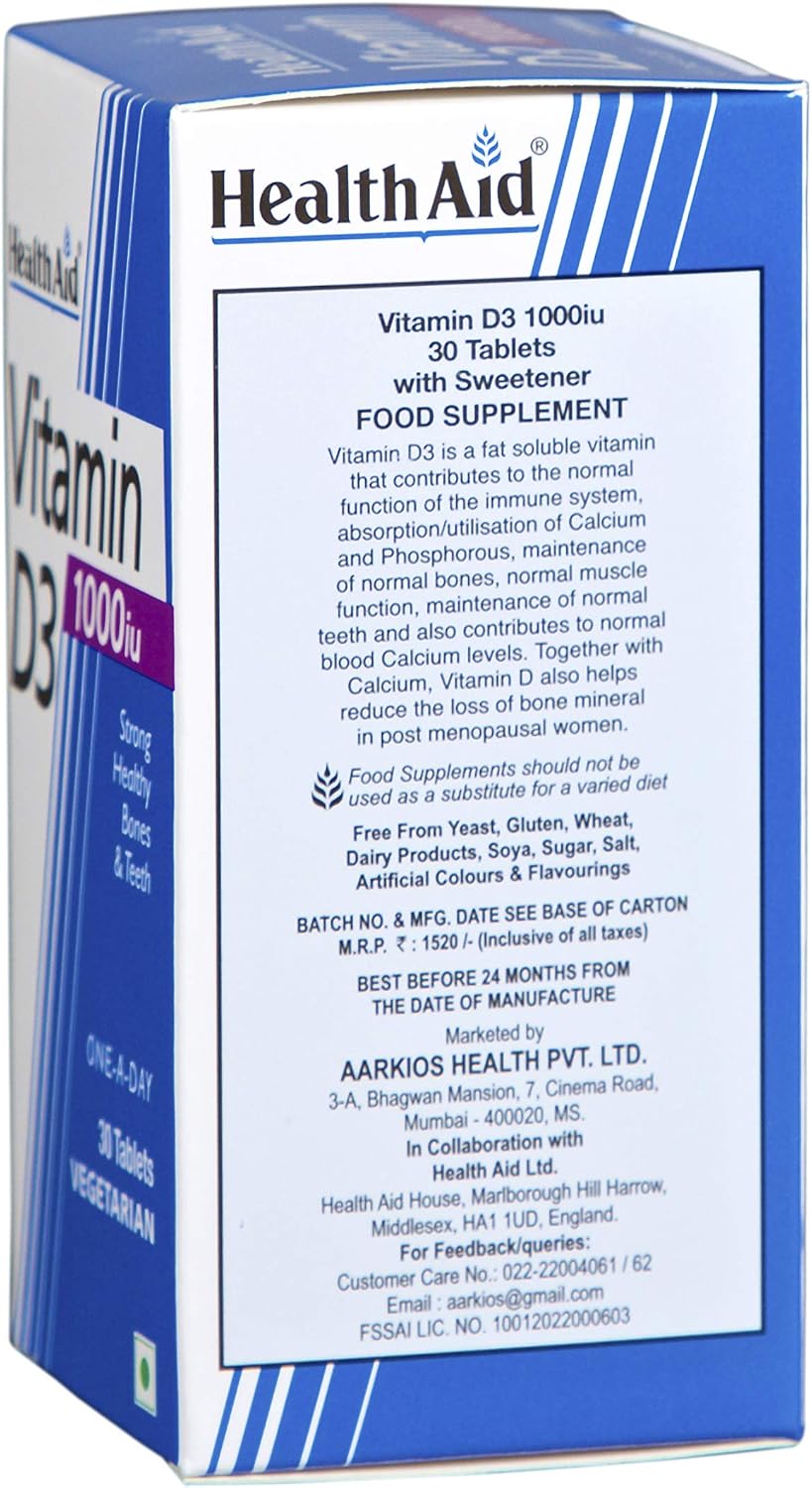 HealthAid Vitamin D 1000iu - 30 Tablets, False, 30 count (Pack of 1) - Image 4