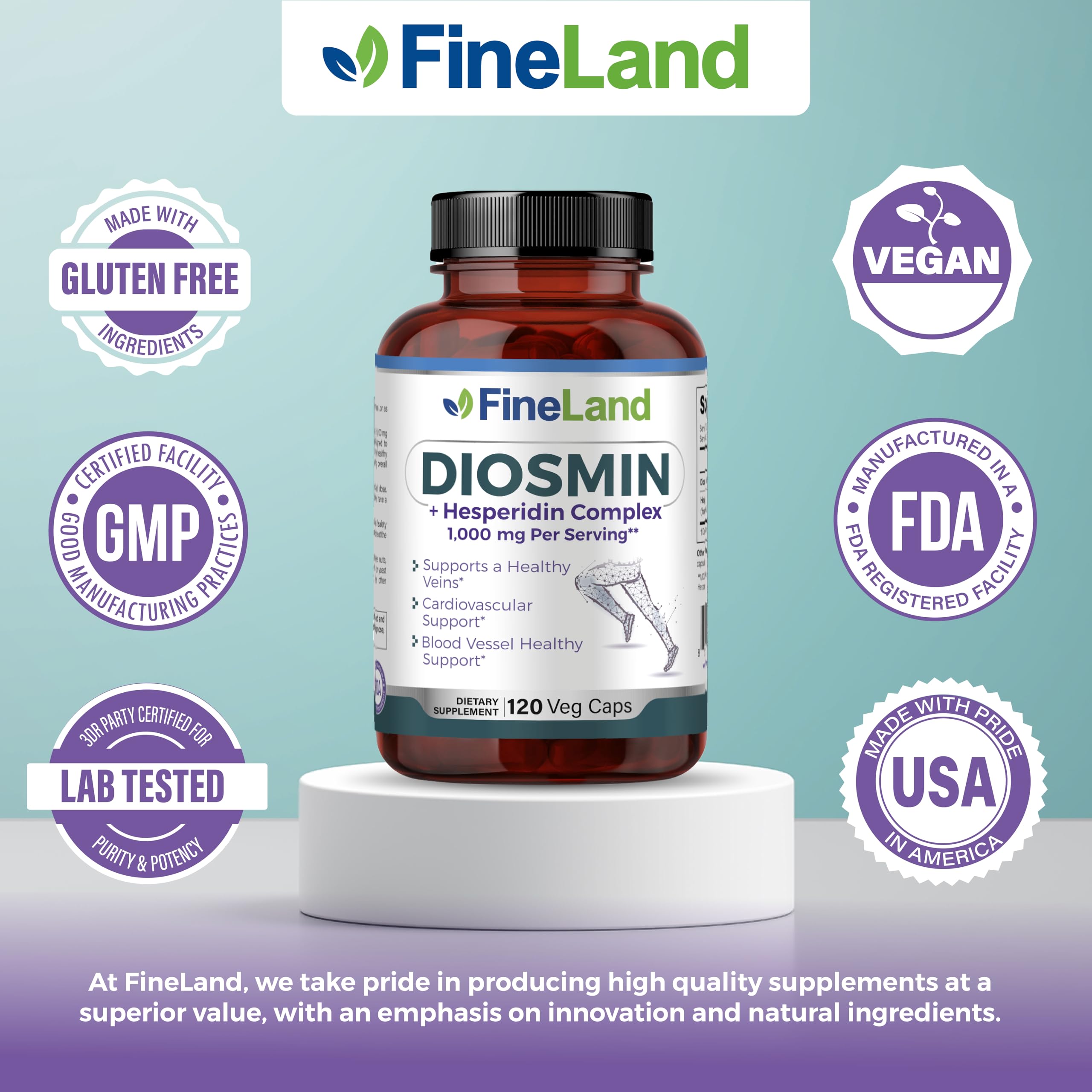 FineLand Diosmin & Hesperidin Complex, Premium Advanced Formula, 1000 mg, Blood Flow and Circulation Support, 120 Capsules, 100% Vegan, All Natural — Amazon image 6