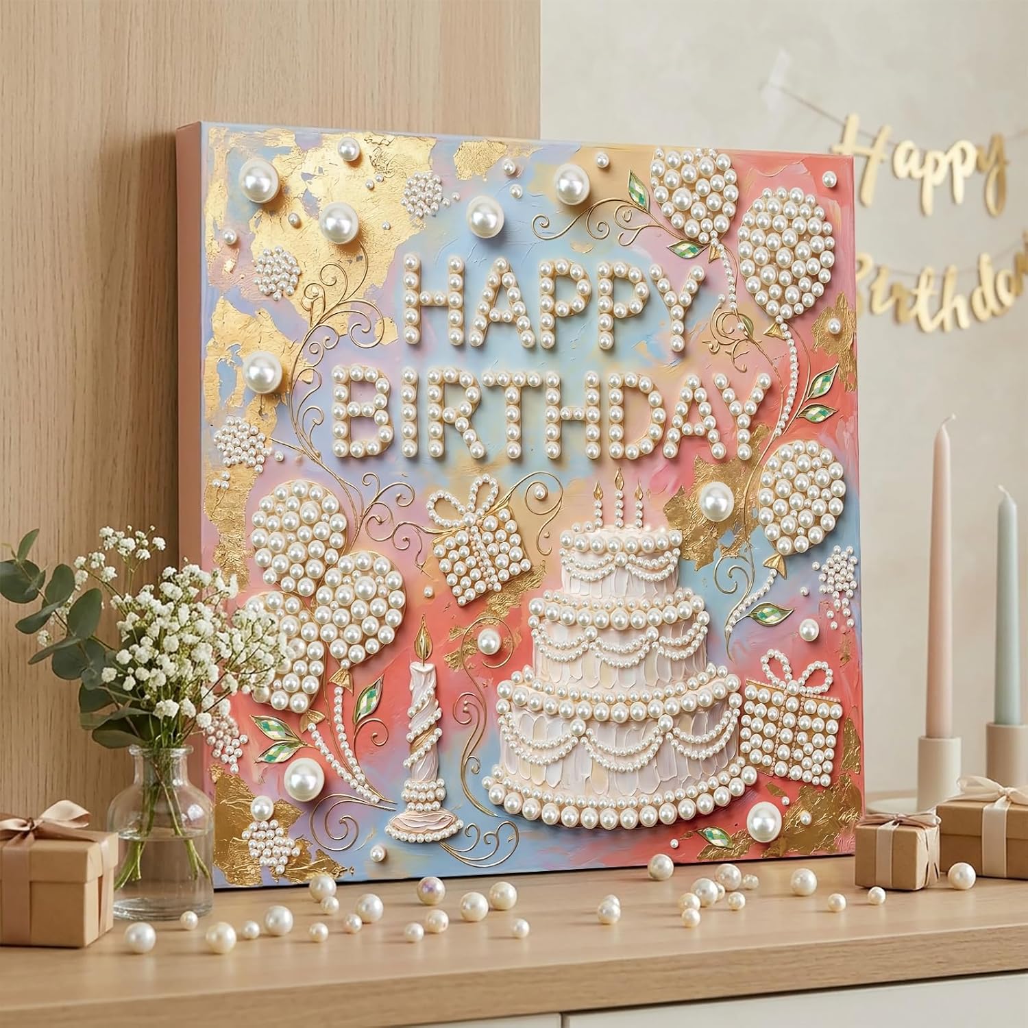 yzARTche Diamond Art Pearl Painting Kit, DIY Pearl Art Painting with White Frame, Handmade Gem Dot Picture Craft for Home Wall Decor Present Set-2PCS-A