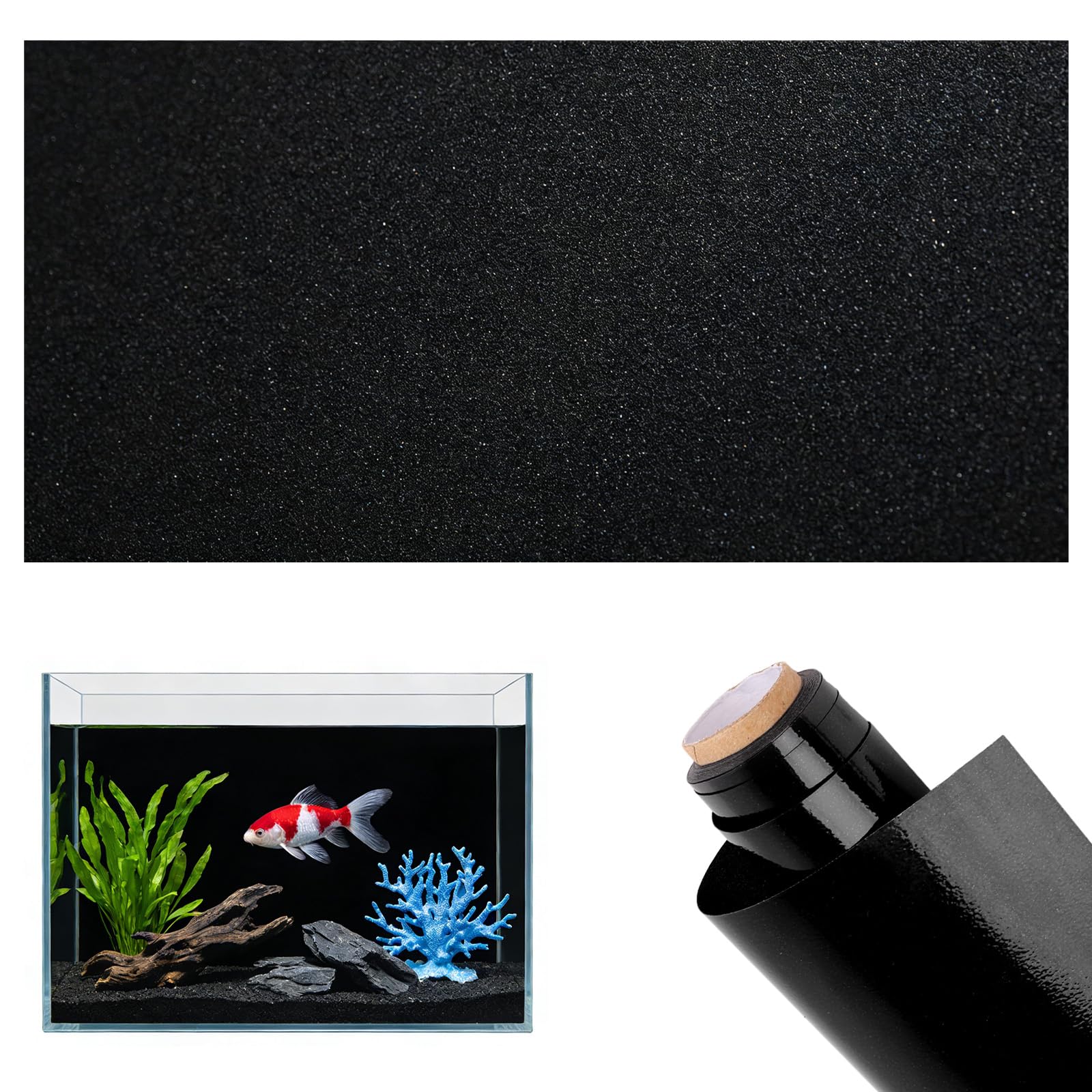Sfondo acquario statico, adesivo in PVC nero per acquario, poster per acquario decorativo, adesivo statico per sfondo acquario nero (Schwarz mit Kleber, 30 x 200 cm)