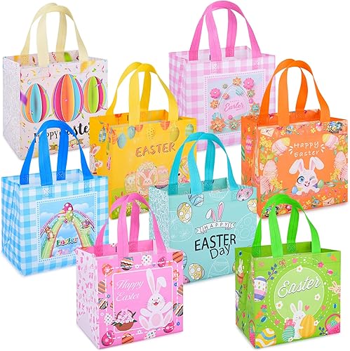Miniatura 8 de Iioscre 8 bolsas de caza de huevos de Pascua, bolsas de regalo, cesta de Pascua reutilizable con asas, bolsas de regalo de Pascua no tejidas para