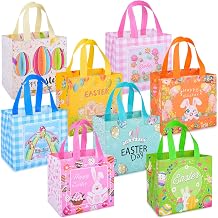 Iioscre 8 PCS Easter Gift Bags, Reusable Easter Basket with Handles, Non woven Treat Bags for Egg Hunt Game Party Supplies