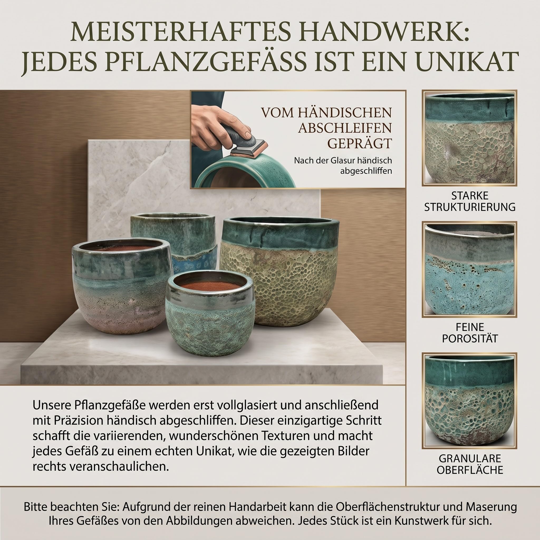 Teramico Vaso per piante in ceramica (verde/turchese) con foro di scarico, resistente al gelo, per interni ed esterni, smaltato strutturato, in gres porcellanato di alta qualità (38 cm x 30 cm)