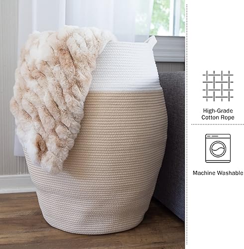 Miniatura 3 de Home-Complete - Cesta de lavandería curvada de cuerda de algodón con asas para sala de estar, dormitorio, baño, guardería y almacenamiento de