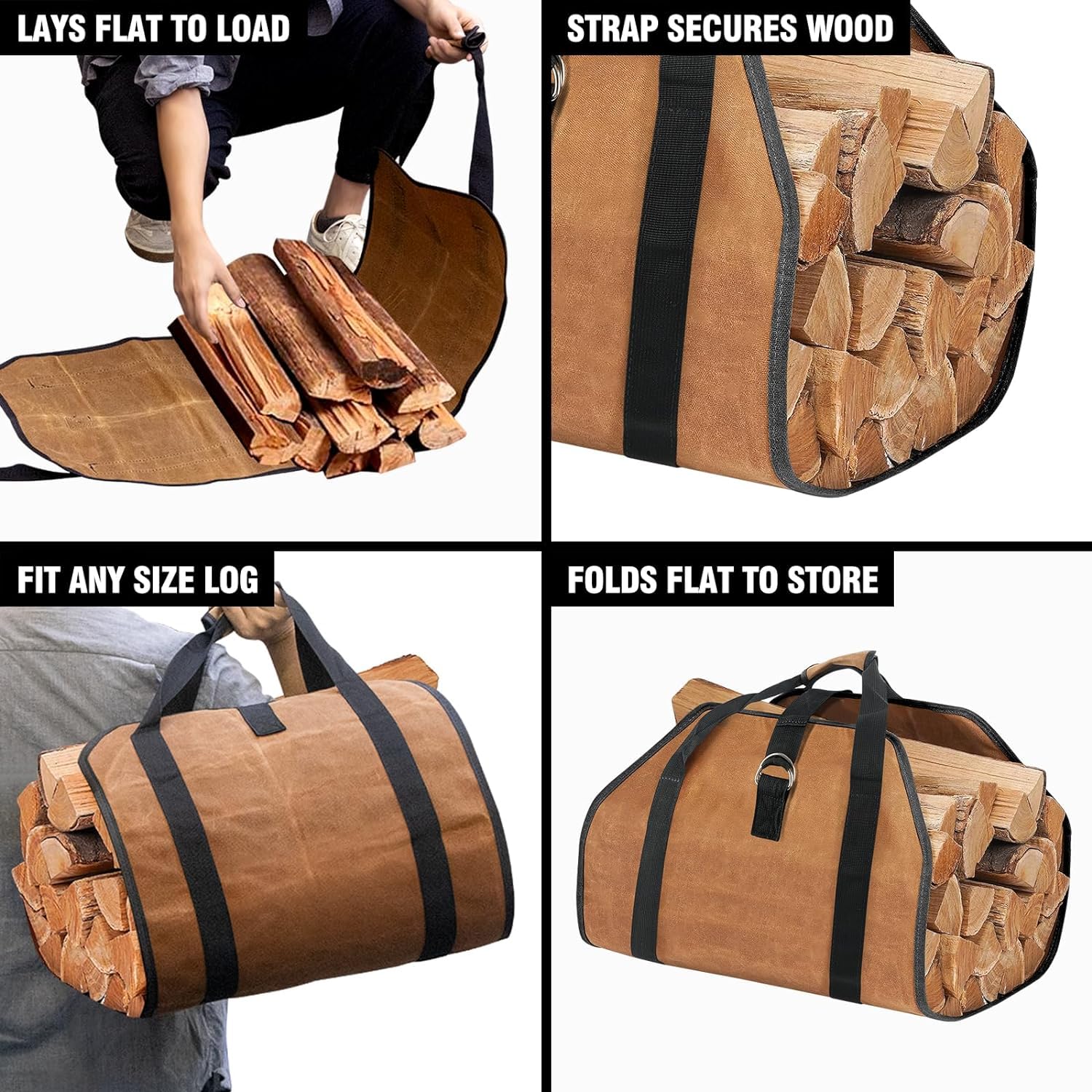 Tela Borsa per Tronchi Camino, Borsa di Stoccaggio in Legno Tote Grande Capacità Log Holders Porta Legna per Esterni con Maniglie Robusto Borsa da Trasporto in Legno Grande Capacità(98x49CM)