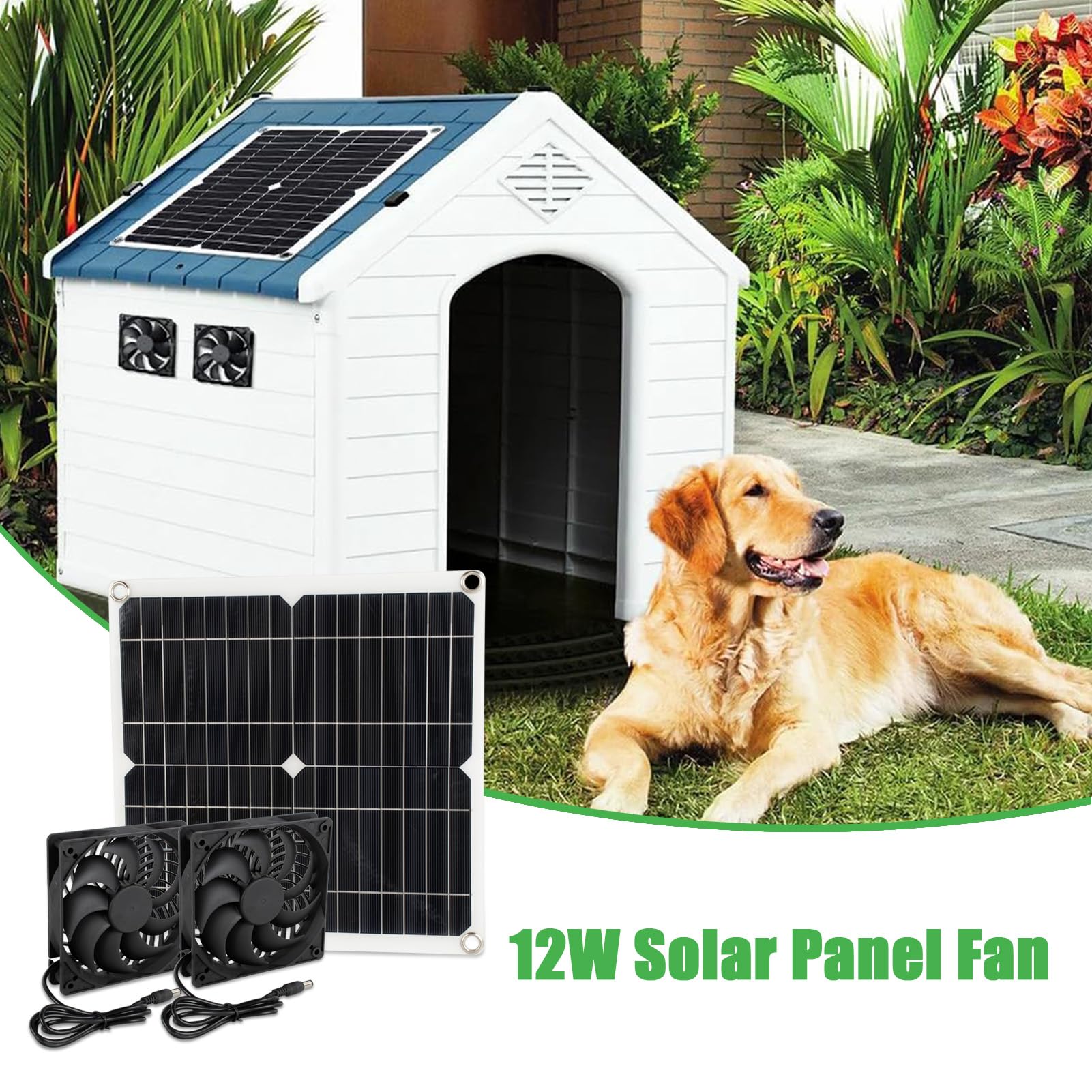 Ventola solare da 12 W, ventola di scarico per case di animali domestici, esterni, serre, capannoni, aspiratore o aspiratore solare