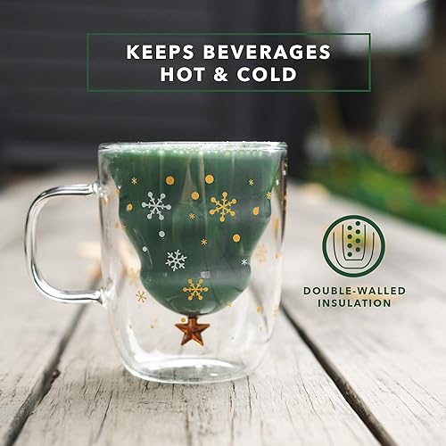 Miniatura 4 de Dragon Glassware Tazas de café de vidrio de doble pared, juego de 2 tazas de Navidad de 8 onzas para mantener las bebidas calientes o frías durante