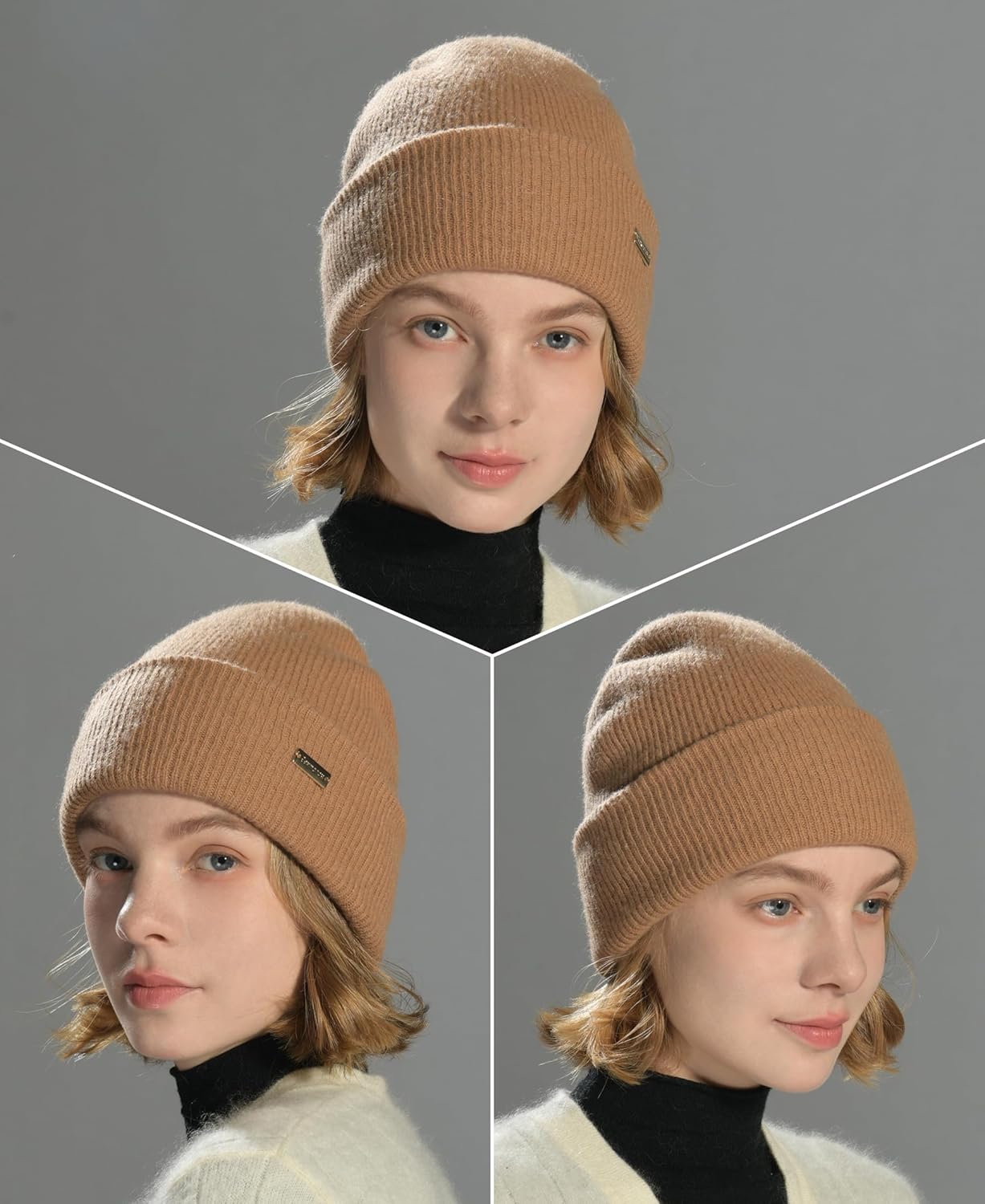 jaxmonoy 100% Merino Wool Knit Winter Beanie Hats for Women Men Soft Warm Double Layer Slouchy Knitted Beanie Skull Cap - Image 8