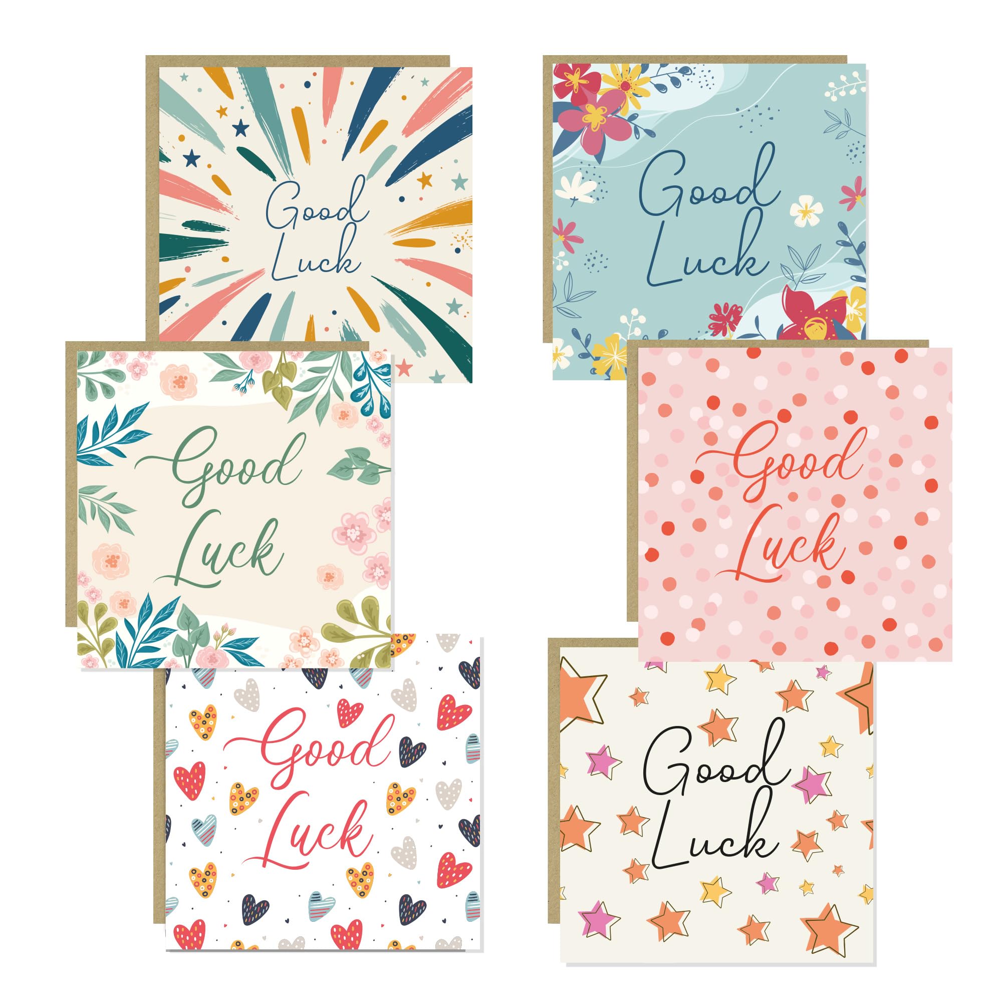 RED OCEAN Good Luck Cards Multipack of 6 With Envelopes, Exam Results GCSEs A Levels, New Job or Promotion, Driving Test, Encouragement Cards 145x145mm With Kraft Envelopes