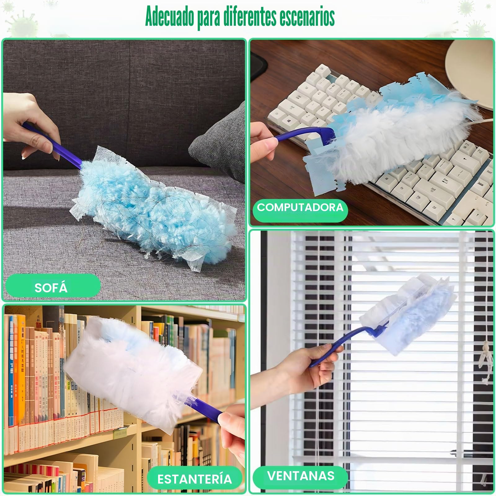 50 Piezas Plumero Duster Kit, Recambios para Plumero de Polvo, Plumeros Antiestático, con 1 Mango Largo Y 1 Mango Corto, Plumeros Atrapapolvo, para Pelo de Animales, Polvo, Suciedad