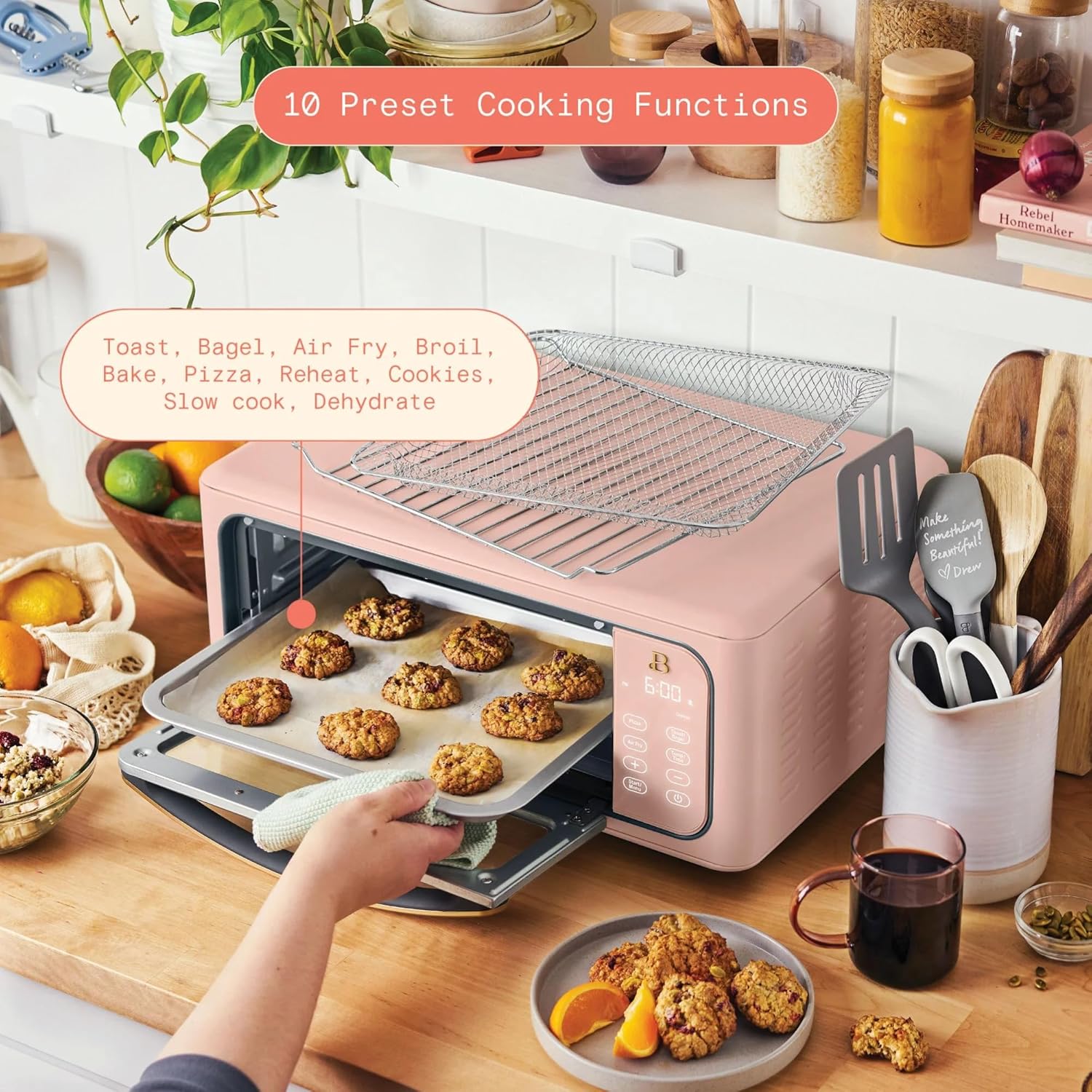 Infrared Air Fry Toaster Oven 9 Slice, 1800W Countertop Oven with Convection & Air Fry Functions, Digital Touch Display, Multi Cooking Modes for Baking, Broiling & Reheating (Rose)