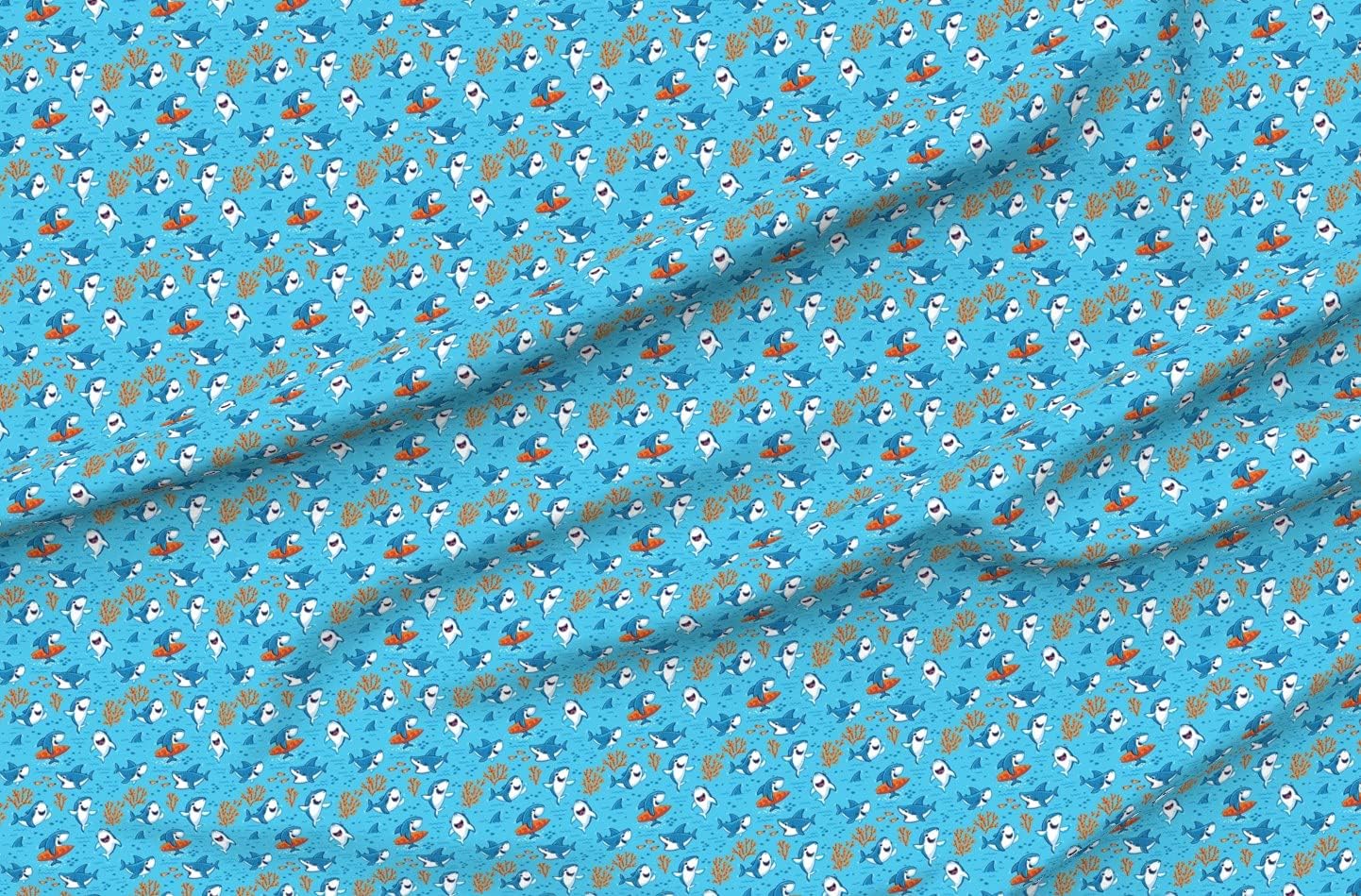 Spoonflower Fabric - Cute Sharks Ocean Nursery Summer Surf Sea Kids Blue Water Illustration Printed on Polartec(R) Fleece Fabric by The Yard - Sewing Blankets Loungewear and No-Sew
