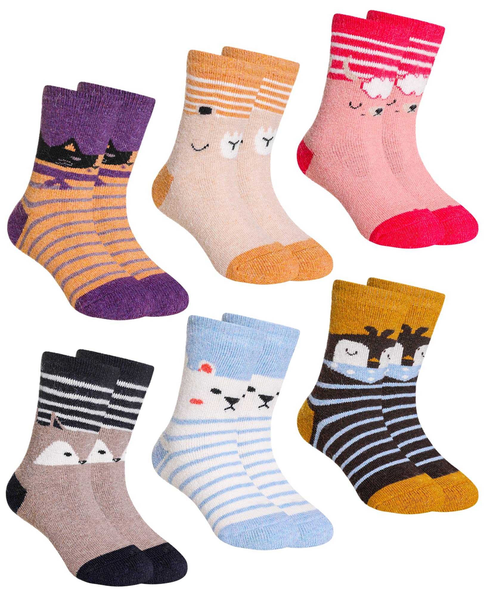 DoSmart Children's Winter Warm Wool Solid Color Socks Kids Boy Girls Hiking Thermal Boot Crew Socks 6 Pairs