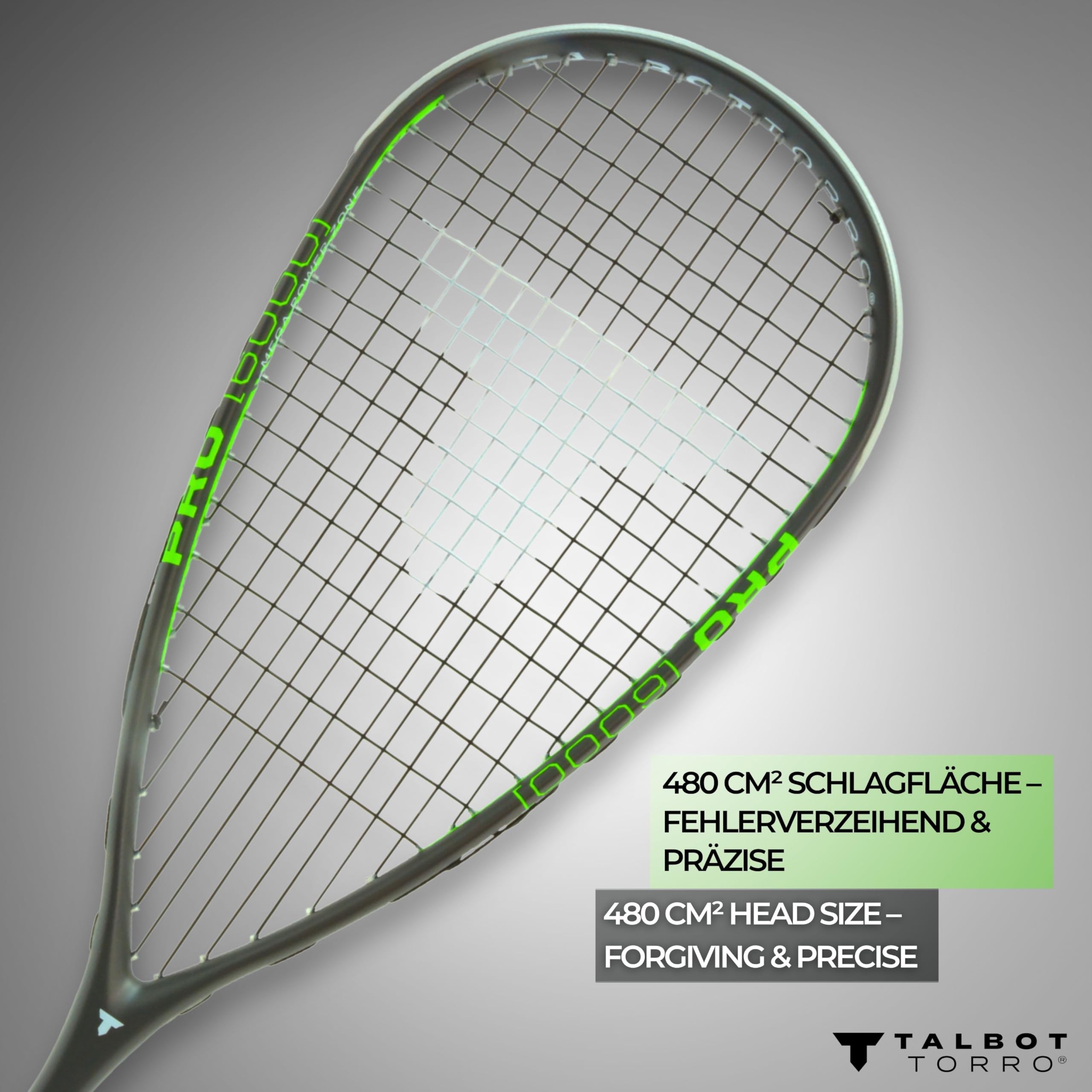 Talbot-Torro Squash-Schläger PRO 6000 - Ultraleicht & kraftvoll I Carbon4 I Offensiv-Plus für maximale Ballbeschleunigung I Besaitet & spielbereit I Für fortgeschrittene Spieler
