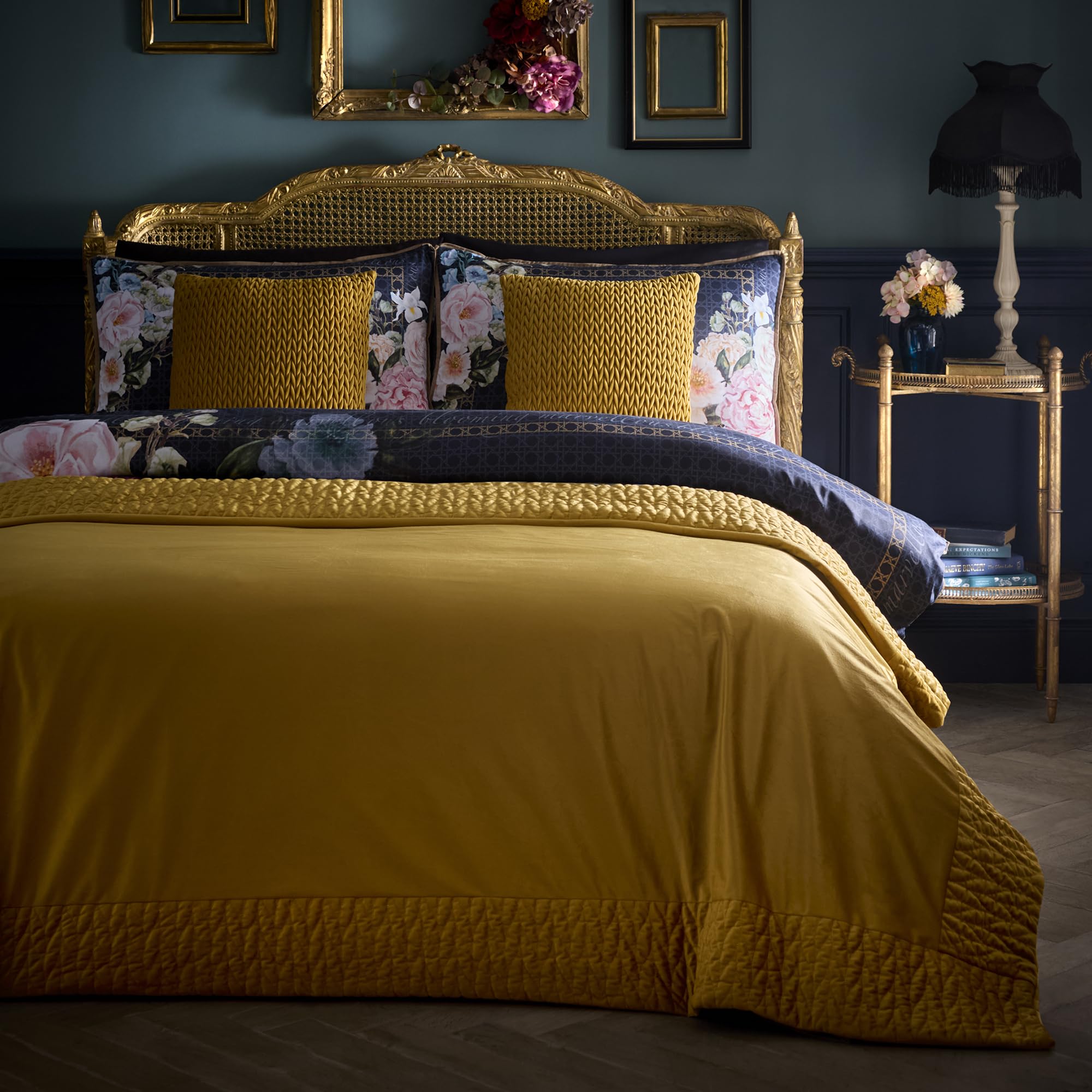 Laurence Llewelyn-Bowen Unisex Yellow 'Siena' Quilted Velvet Bedspread In