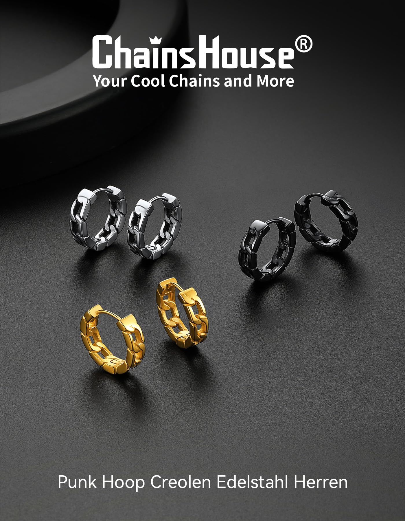 ChainsHouse Ohrringe für Herren Damen Edelstahl Creolen Ohrstecker mit Ketten Ohrhänger/Achteck/Legel/Triangel Design Hoop Kreolen Punk Ohrpiercing Ohrschmuck Modeschmuck für Männer Frauen