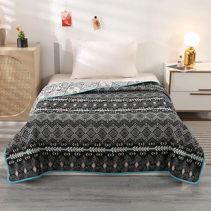 Buy Qucover Single Bedspreads 150x200 cm Vintage Reversible Black and