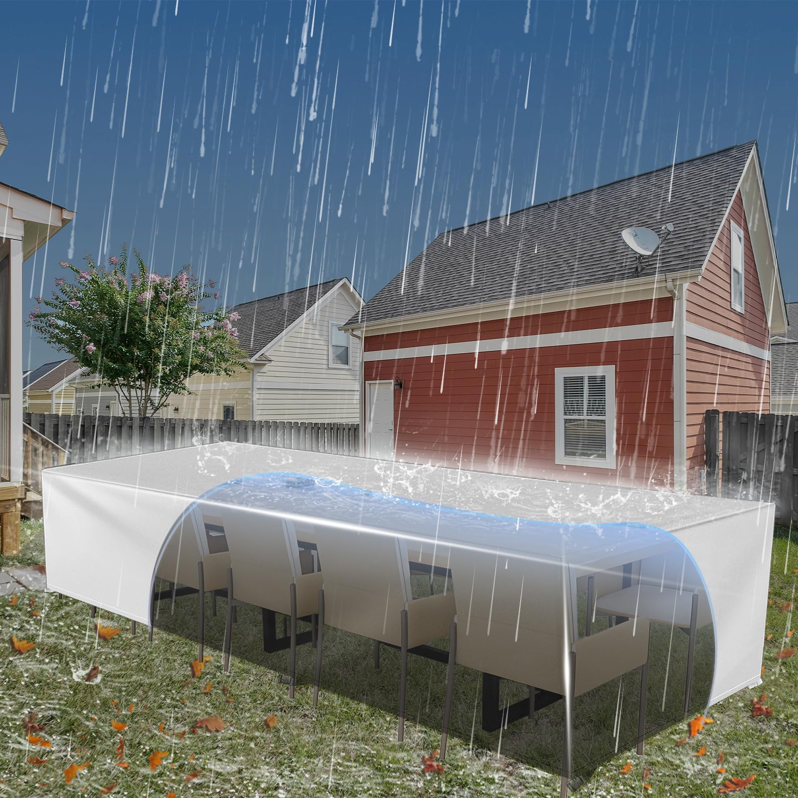Copertura per Mobili da Giardino Rettangolare, 130x110x75cm/LxPxA 420D Oxford Coperture per Tavoli da Giardino Esterno, Copritavolo Tavolo Impermeabile Anti-UV, per Cortile Tavoli Sedie