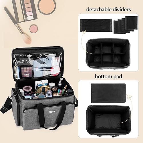 Miniatura 3 de BAFASO Bolsa de cosméticos grande con divisores ajustables, estuche de maquillaje de viaje para cosméticos y suministros para el cabello, gris
