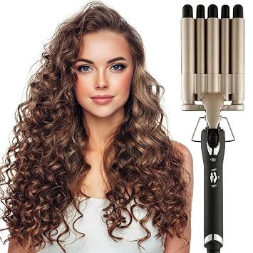 Hair Crimper Iron 5 Barrel Curling Iron Wand, 0.6 Inch Hair Waver Curler Ceramic Tourmaline Hair Styling Tool with Dual Voltage 0.6 Inch