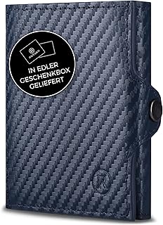 Slim Wallet mit RFID-Schutz - Kartenetui Herren & Damen - Kreditkartenetui klein - Mini Geldbörse - Portmonee Portemonnaie klein - Geldbeutel Carbon-Blau