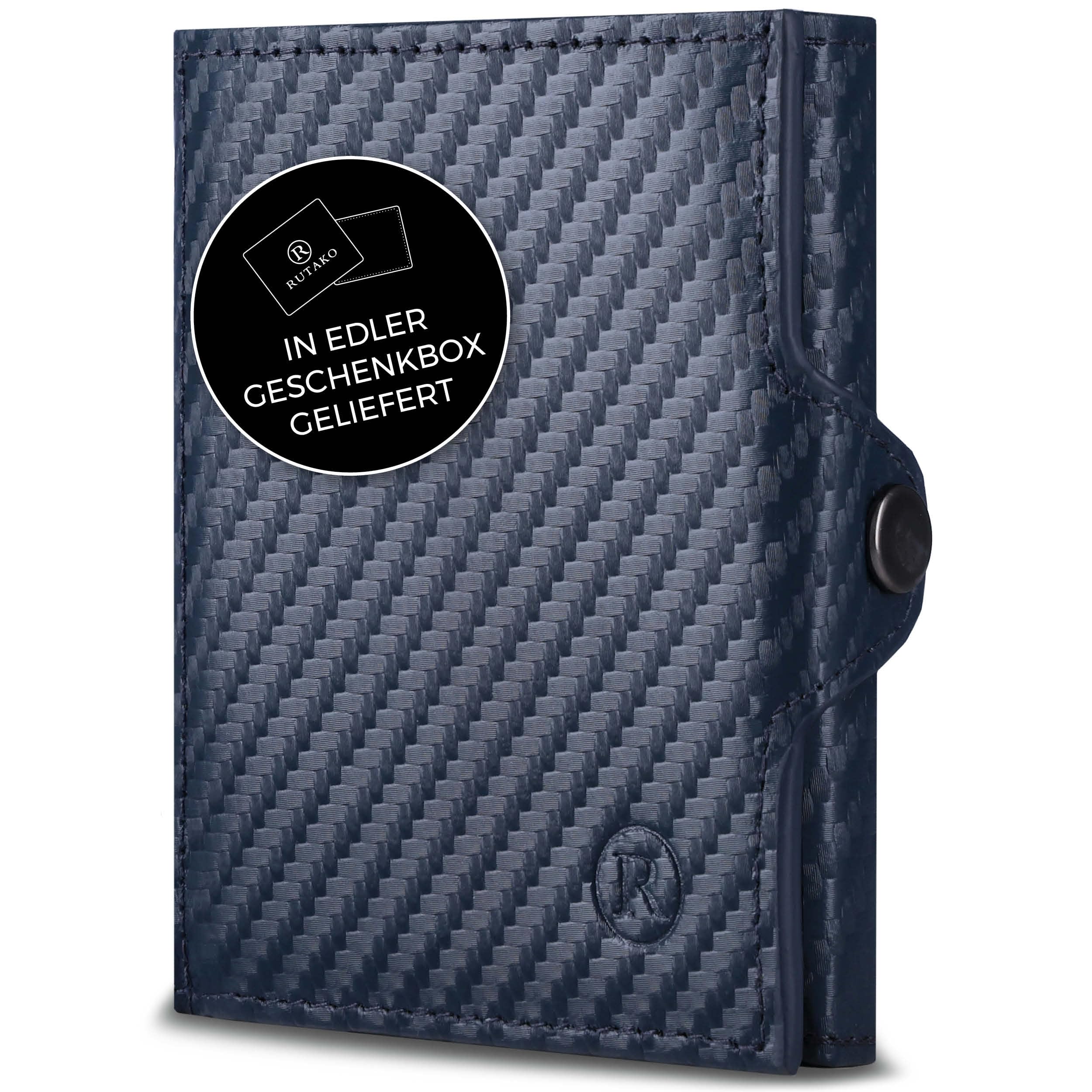 RUTAKO Slim Wallet mit RFID-Schutz - Kartenetui Herren & Damen - Kreditkartenetui klein - Mini Geldbörse - Portmonee Portemonnaie klein - Geldbeutel Carbon-Blau