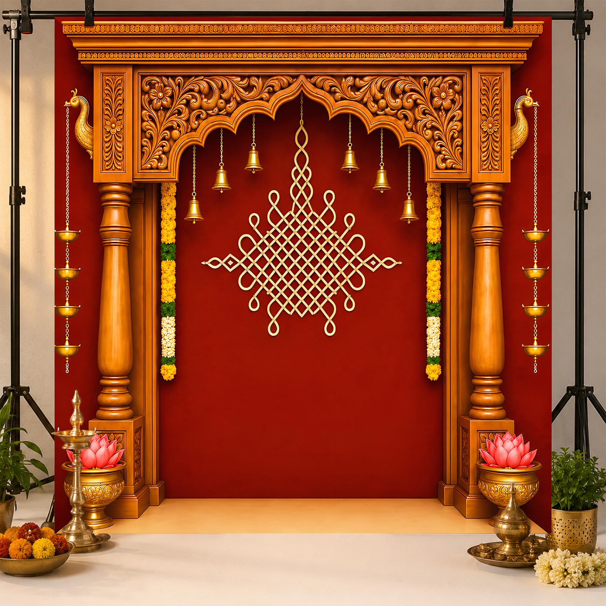 Red Backdrop 8ft-8ft | Mandap Decoration Cloth Banner | Indian Wedding Stage Background | Housewarming, Ganesh Festival, Satyanarayan Pooja, Navratri & Festive Decoration-image-17