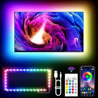 KANTUTOE TV LED Lights, 11.5ft LED Lights for 32-55 Inch TV, RGB TV Backlight Behind with Remote, Music Sync Bluetooth APP Control Strip Lights USB Powered for Bedroom, PC, Gaming Monitor