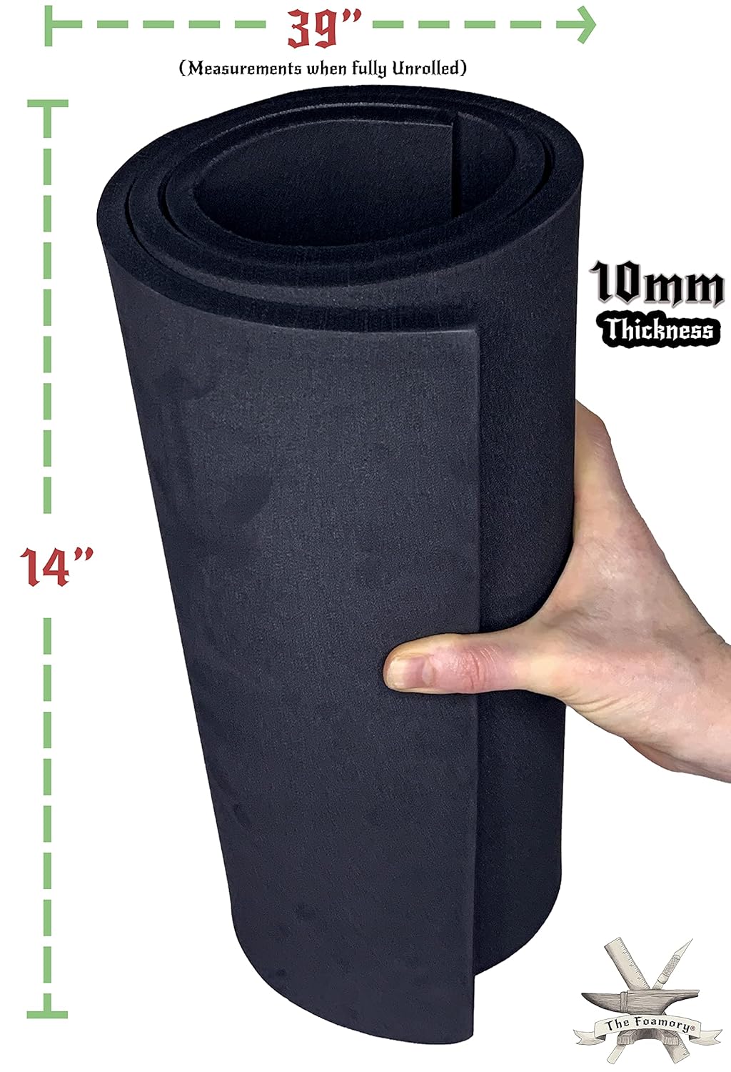 Shape Retention EVA Cosplay Foam 10mm (1mm-10mm) 14x39 inch Black or White High Density EVA Foam Sheets. Premium 85 kg/m3 Heat Shape Material for DIY Convention or Halloween Costumes by The Foamory