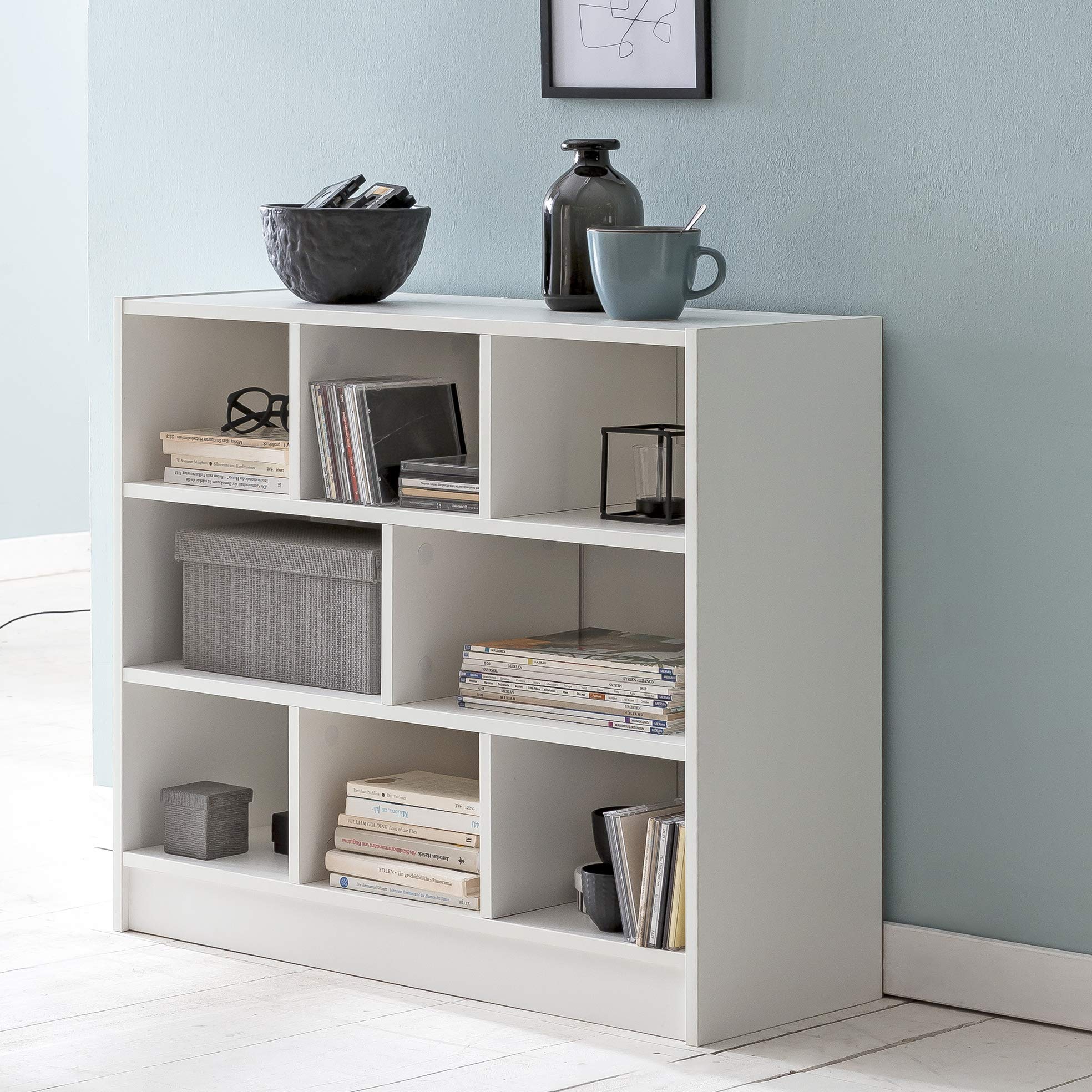 FineBuy Bücherregal 80x68,5x29,5 cm Regal Standregal modern, Flurregal Schuhregal schmal, Holzregal mit Fächern, Ablageregal Abstellraum Weiß