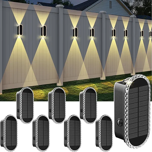 Solar Fence Lights Outdoor - 3000/4000/6000K 3 Modes, IP65 Waterproof Fence Lights Solar Powered, Up & Down Lighting Solar Wall Lights Outdoor for Backyard/Garden/Patio/Garage and Wall Decor (8 Pack)