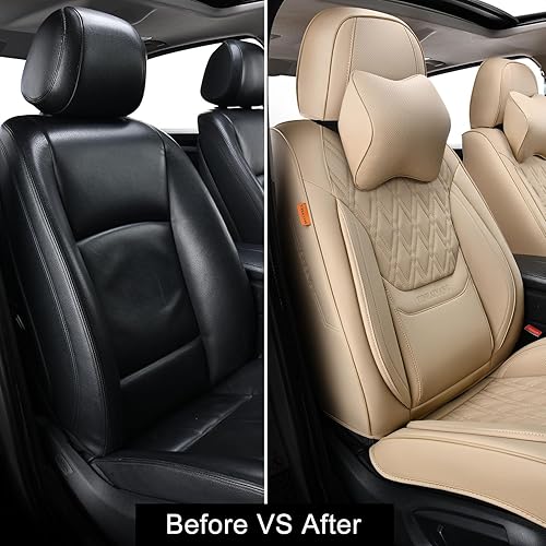 Miniatura 5 de Fundas de asiento delantero de automóvil, par de fundas de asiento delantero de cuero transpirable con reposacabezas, funda universal de asiento de