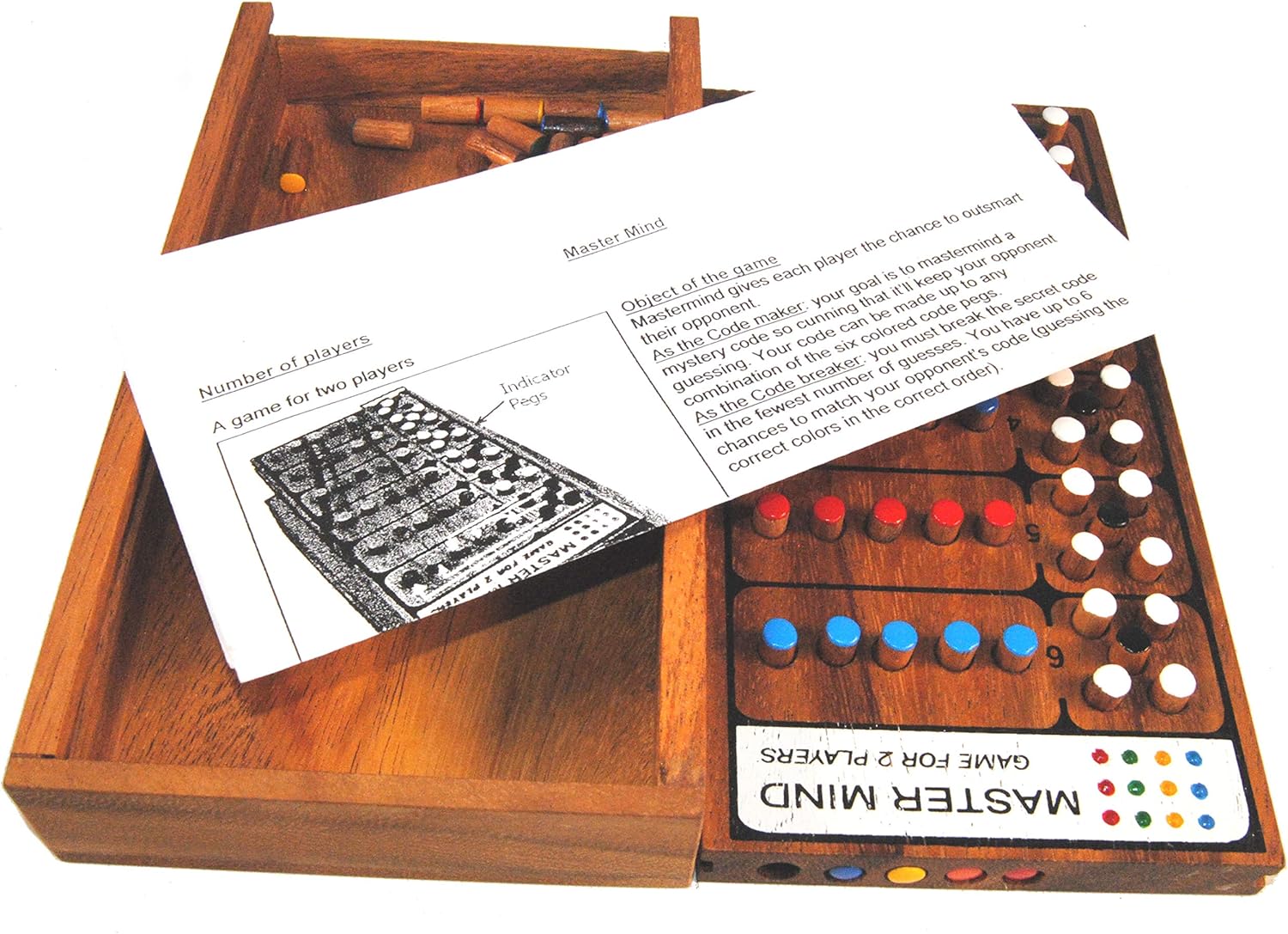 Fair Trade Thai Thailand Wooden Rainwood Mastermind Board Game Set 22x12x4cm