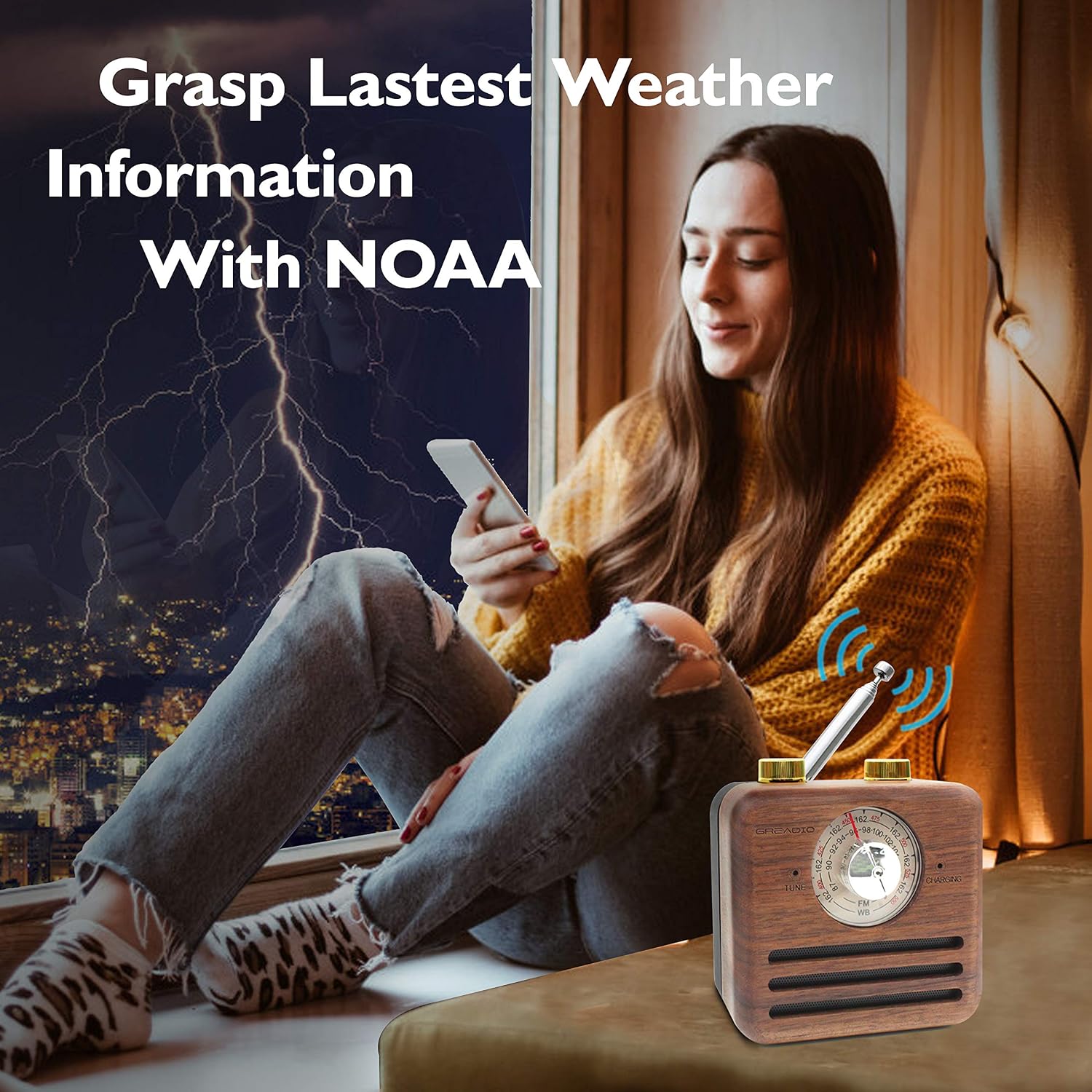 Retro Speaker Radios, Wireless Bluetooth Speaker with Wood FM/WB NOAA Weather Radio, Natural Walnut Material, Loud Clear Sound for Home, Office, Travel
