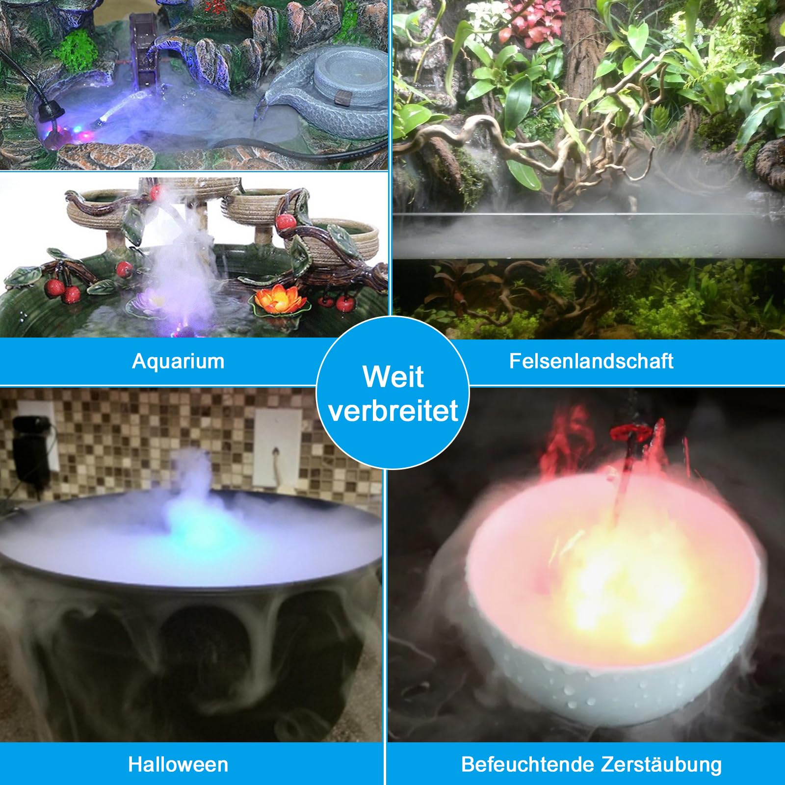 FITNATE Spritzschutz Ultraschall Nebler für Halloween Pumpkin und Hexentopf, ultraschall Vernebler, 12 LED Nebelmaschine, Mister für Springbrunnen-Teich, Nebelmenge≥300ml/H, für Feiertage, Party
