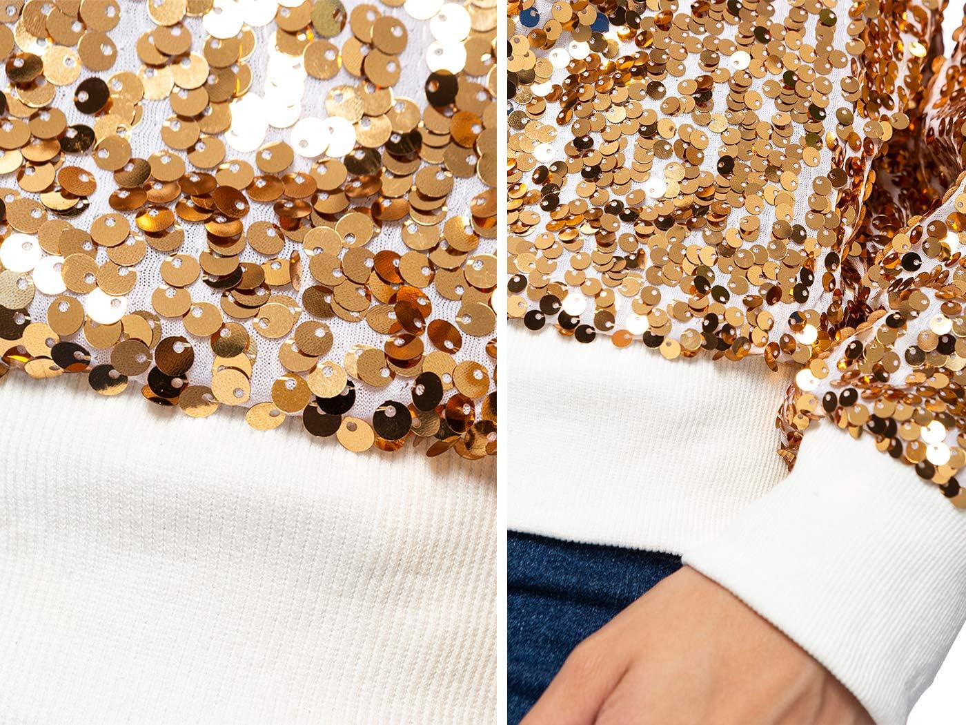 Anna-Kaci Women's Glitter Sequin Sweatshirt Long Sleeve Pullover Tops with Ribbed Cuffs - Image 5