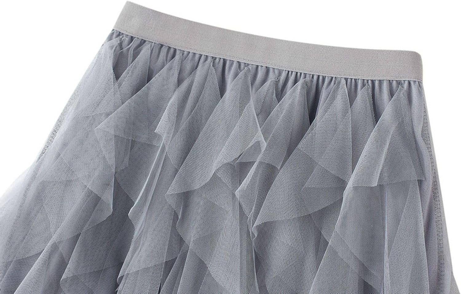 Tulle Skirts for Women Mesh Layered Hem Fairy Tiered Skirt Ruffle Prom Party A-line Skirts Elastic High Waist Skirt - Image 2