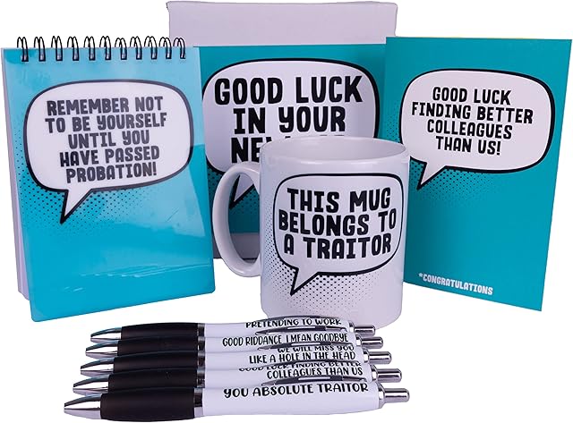 Leaving Job and New Job Gift Set - Mug, Pen Pack, Notebook & Card Funny Leaving Job Present
