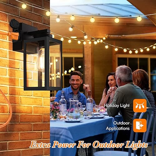 Miniatura 5 de Paquete de 2 lámparas para exteriores del anochecer al amanecer, luces de pared al aire libre con sensor de salida, luces exteriores negras para