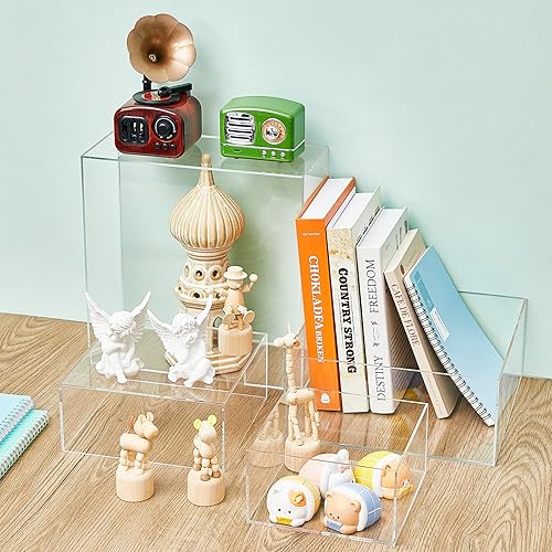 Miniatura 3 de Geetery 4 piezas de acrílico cubo acrílico caja de exhibición de figura de pedestal estante de exhibición con cubo inferior hueco, elevadores de