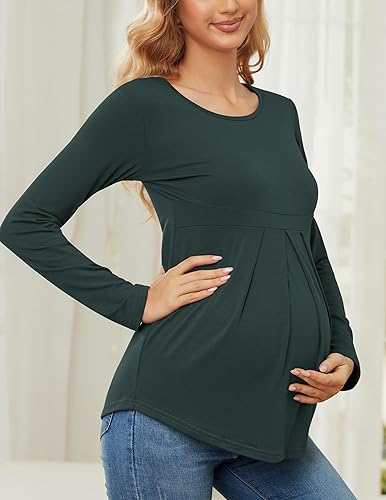 Miniatura 2 de Camisetas de maternidad de manga corta para mujer, cuello redondo, plisado frontal, peplum, camiseta casual para embarazo