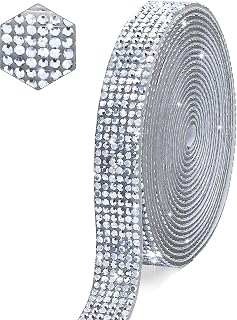 Self Adhesive Crystal Rhinestone Strips Diamond Ribbon Bling Sticker Rhinestone Roll with 2 mm Rhinestone for Arts Crafts,Wedding Christmas Party,Car Phone Decoration (Mine Silver)