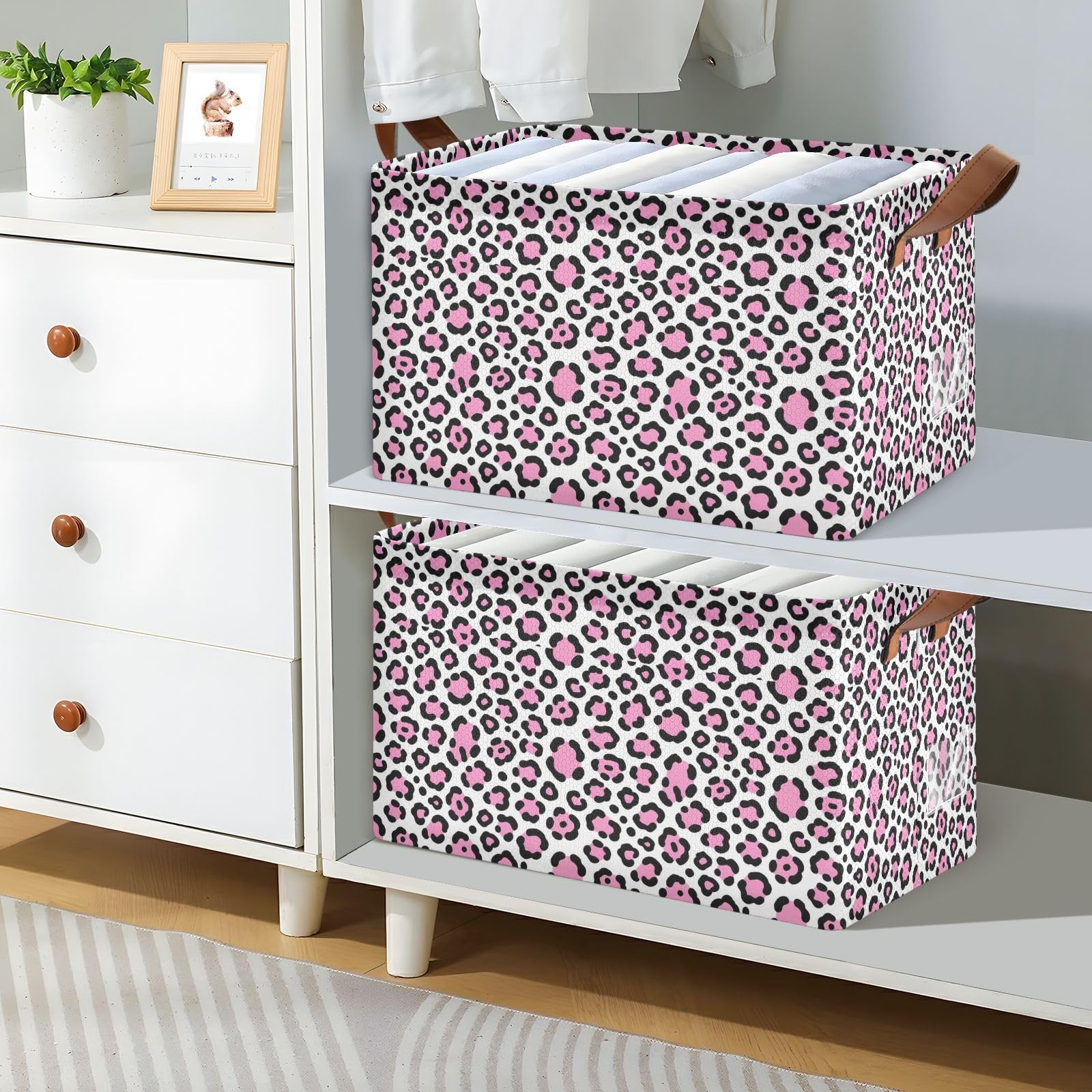 FRODOTGV Contenedores de almacenamiento abiertos para armario, dormitorio, cocina, leopardo blanco claro, talla M