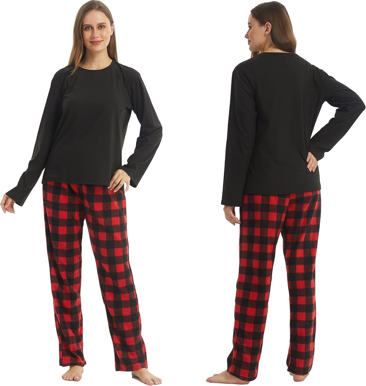 YUSHOW Matching Pjs for Couples,Plaid Pajama Set for Women and Men Soft Warm Fleece Shirt and Pants Sleepwear Set - Image 6