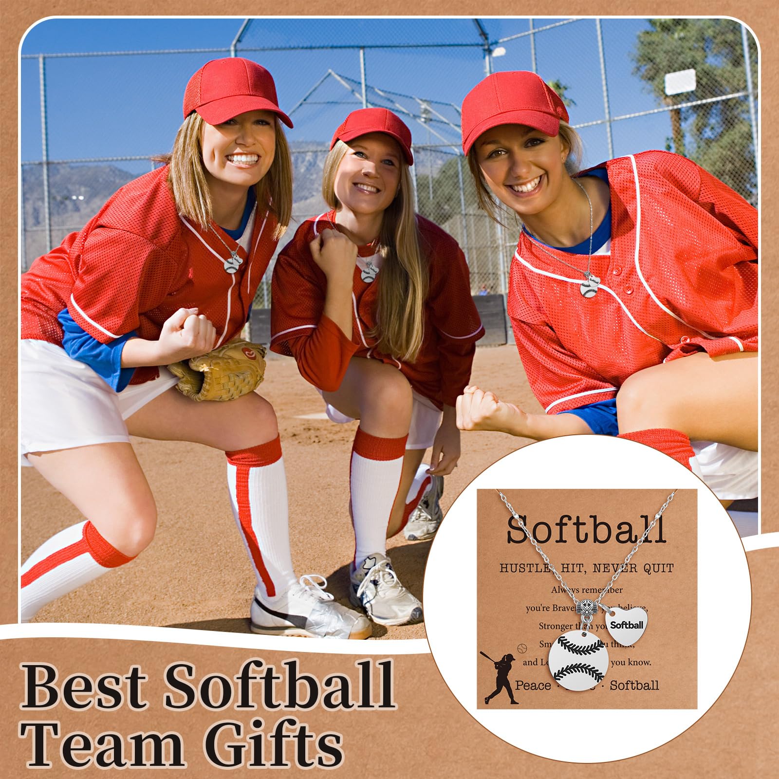 Landical 12 Set Baseball Football Softball Necklace Team Gift Bulk Sport Team Necklace for Women Sport Lovers Party Favors Inspirational Jewelry Pendant with Card and Opp Bags