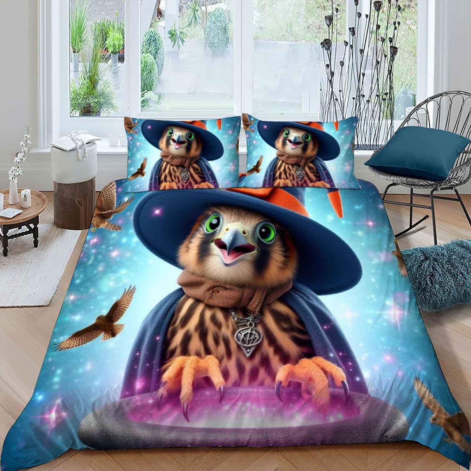 Housse de couette chouette imprimé 3D linge de lit mignon adulte enfant