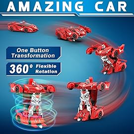 FDJ Transform Remote Control Car Robot, One Button Deformation to Robot with Flashing Light, 2.4Ghz 1:18 Scale Transforming Police Car Kids Toys with 360 Degree Rotating Drifting, Toys for Boys Girls