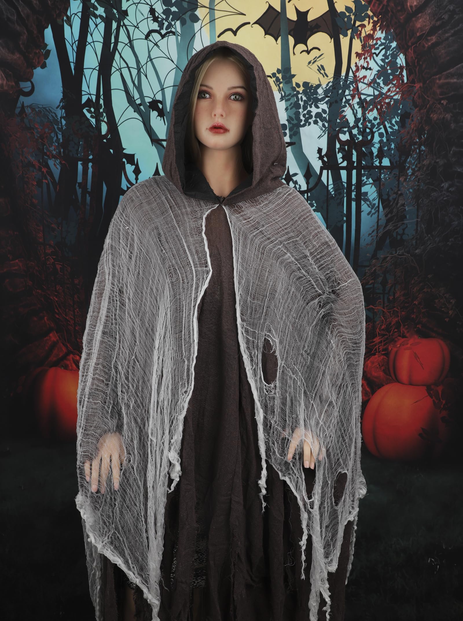 JIAHG Adult Scary Halloween Hooded Cloak Men Mesh Loose Cape with Mesh Spooky Cosplay Costume Halloween Party Outfit Role Playing Dresses Unisex Prank Props - Image 2