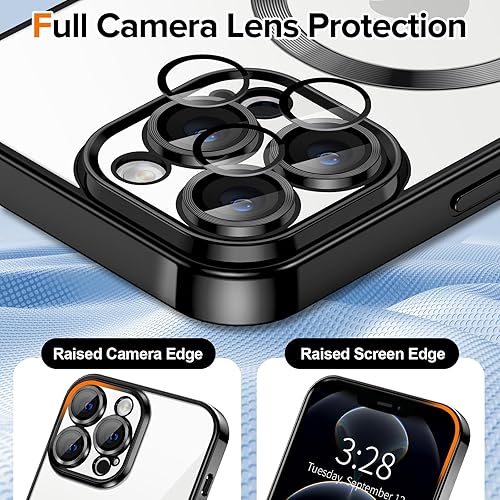 Miniatura 4 de Hython Funda magnética transparente para iPhone 12 Pro Max con protector de lente de cámara compatible con MagSafe borde chapado delgada y suave